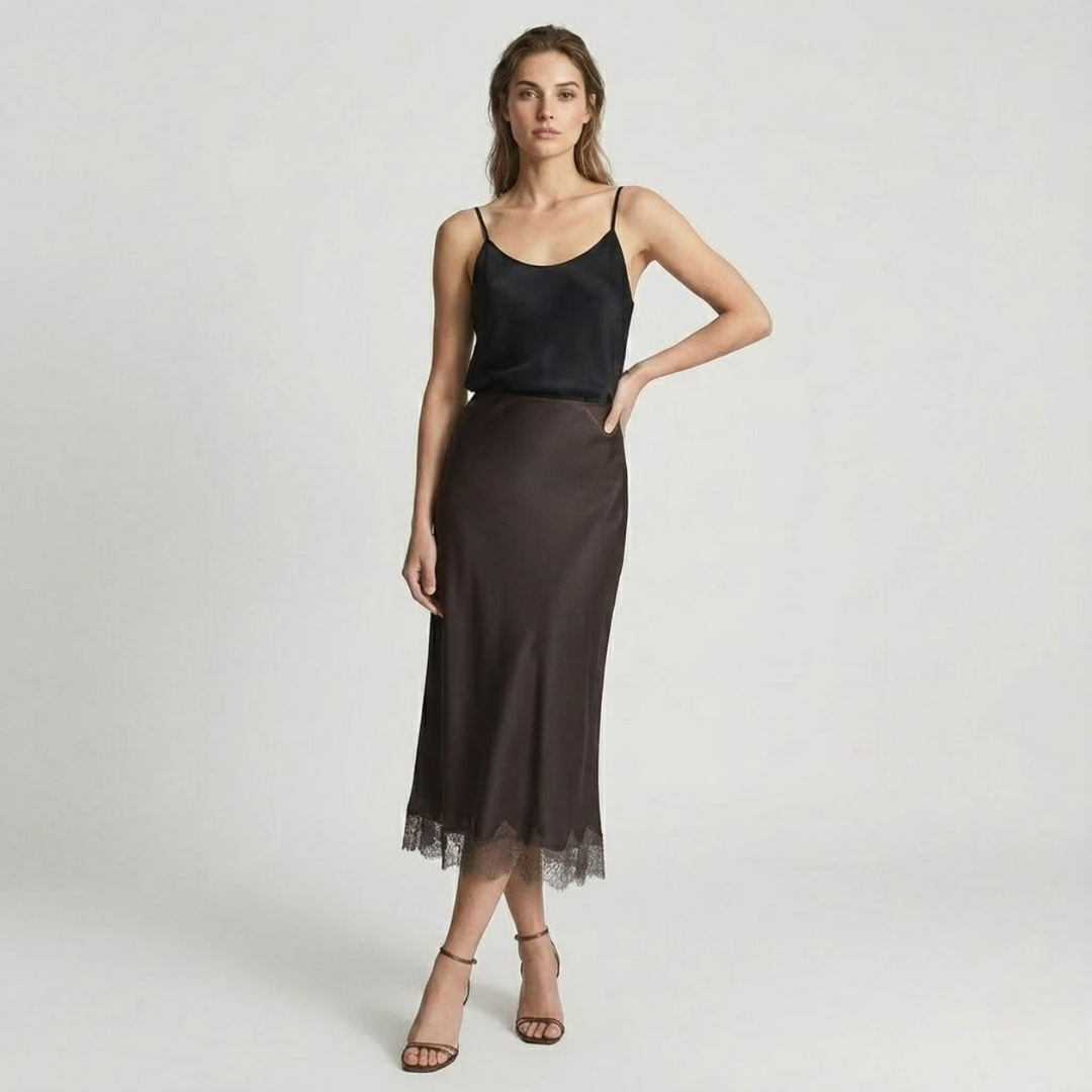 VALERIQUE | Jupe Midi Satinée Élégante pour Femme – Fluidité Intemporelle