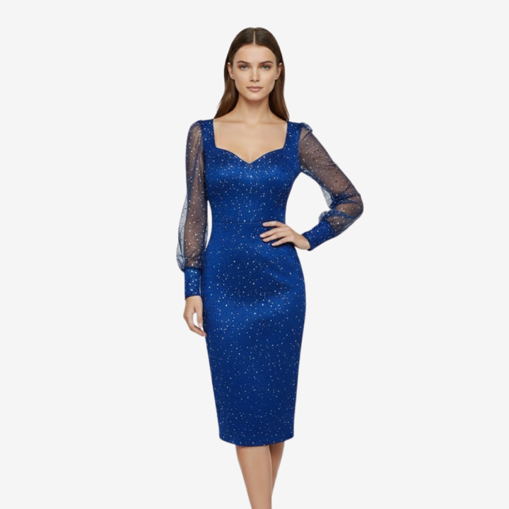 VALERIQUE | Robe Moulante en Maille à Sequins Col V pour Femme – Éclat Élégant