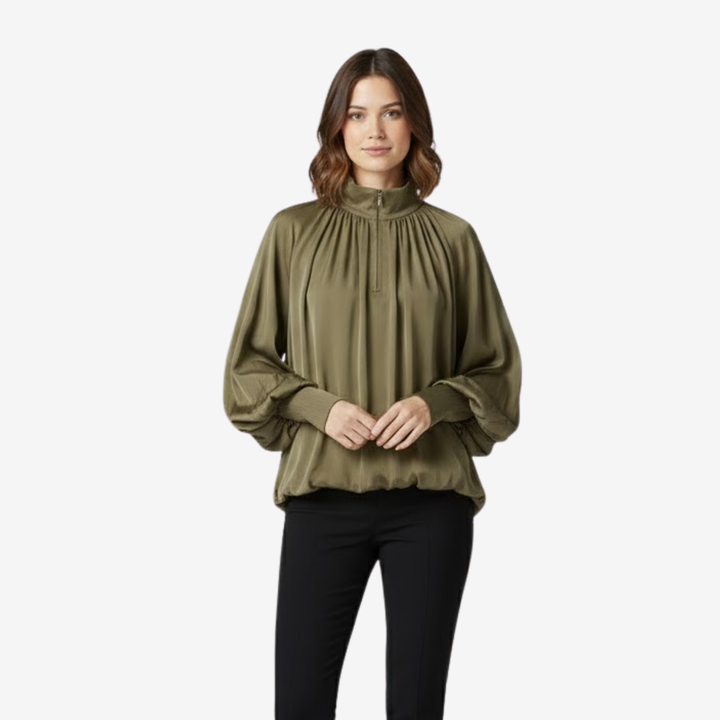 VALERIQUE | Blouse à Revers Plissés pour Femme – Élégance Fluide