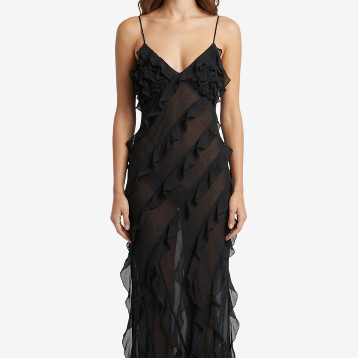 VALERIQUE | Robe Longue à Volants en Coton Léger pour Femme – Bretelles Fines