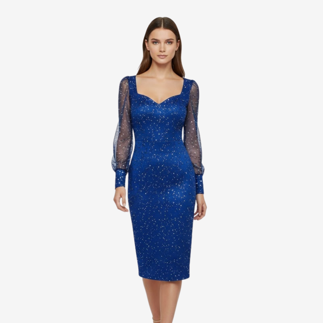 VALERIQUE | Robe Moulante en Maille à Sequins Col V pour Femme – Éclat Élégant