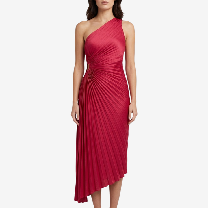 VALERIQUE | Robe Midi Plissée Asymétrique en Coton Léger pour Femme – Une Épaule