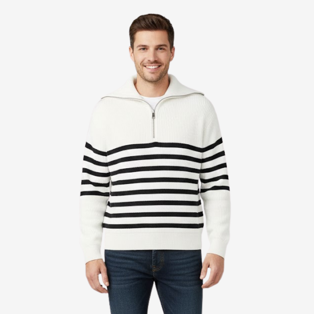 VALERIQUE | Pull Zippé en Coton Rayé pour Homme – Style Intemporel