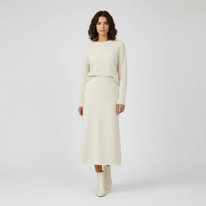 VALERIQUE | Jupe Midi Laine Coupe A à Fente pour Femme – Élégance Sculptée d’Hiver