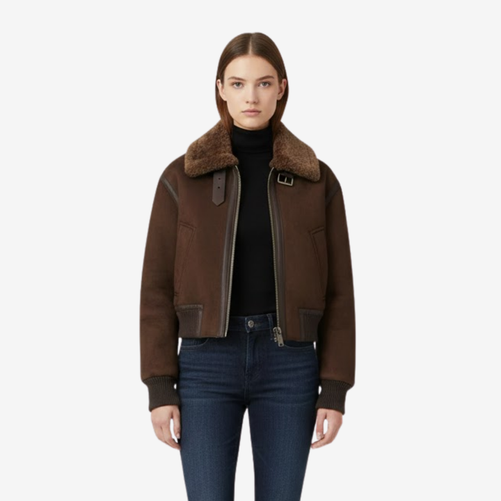 VALERIQUE | Bomber Marron pour Femme – Col Fourrure