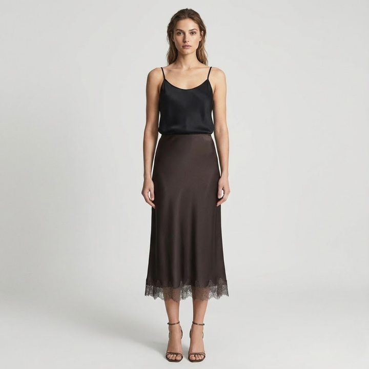 VALERIQUE | Jupe Midi Satinée Élégante pour Femme – Fluidité Intemporelle