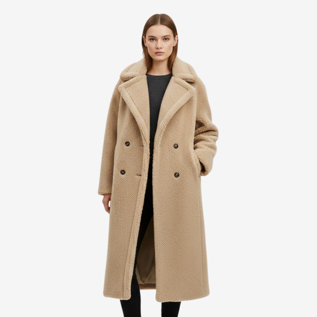 VALERIQUE | Manteau Long en Teddy pour Femme – Double Boutonnage