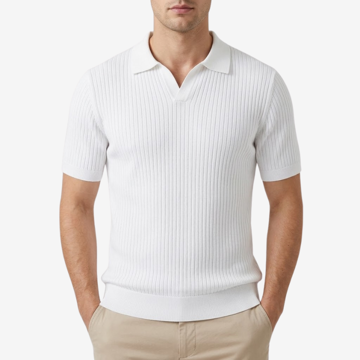 VALERIQUE | Polo Ajusté en Maille Côtelée Légère pour Homme – Col Ouvert Décontracté