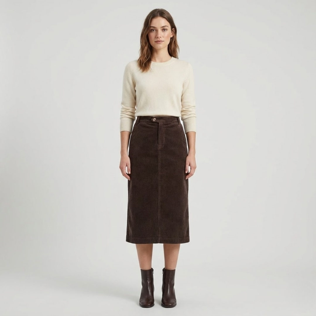 VALERIQUE | Jupe en Velours Côtelé Taille Haute pour Femme – Élégance Intemporelle