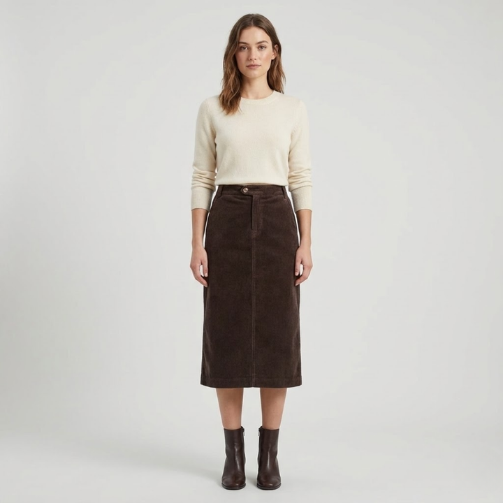 VALERIQUE | Jupe en Velours Côtelé Taille Haute pour Femme – Élégance Intemporelle