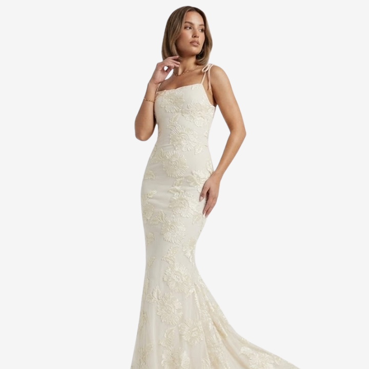 VALERIQUE | Robe Longue Ajustée à Fleurs en Coton Léger pour Femme – Bretelles à Nouer