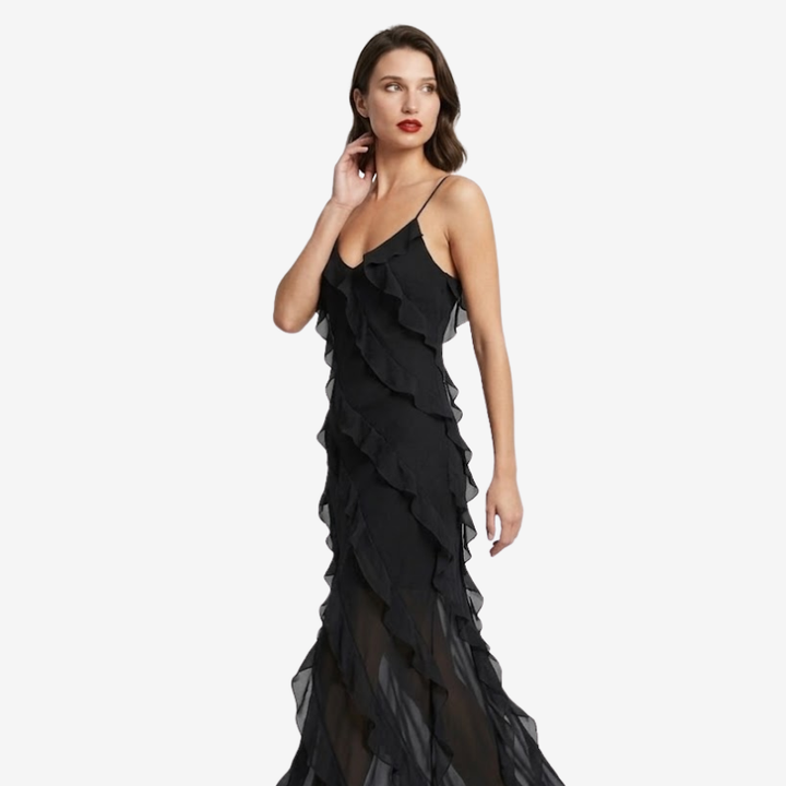 VALERIQUE | Robe Longue à Volants en Coton Léger pour Femme – Bretelles Fines
