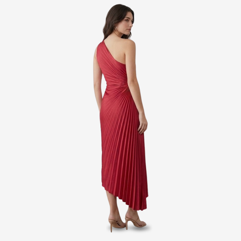 VALERIQUE | Robe Midi Plissée Asymétrique en Coton Léger pour Femme – Une Épaule