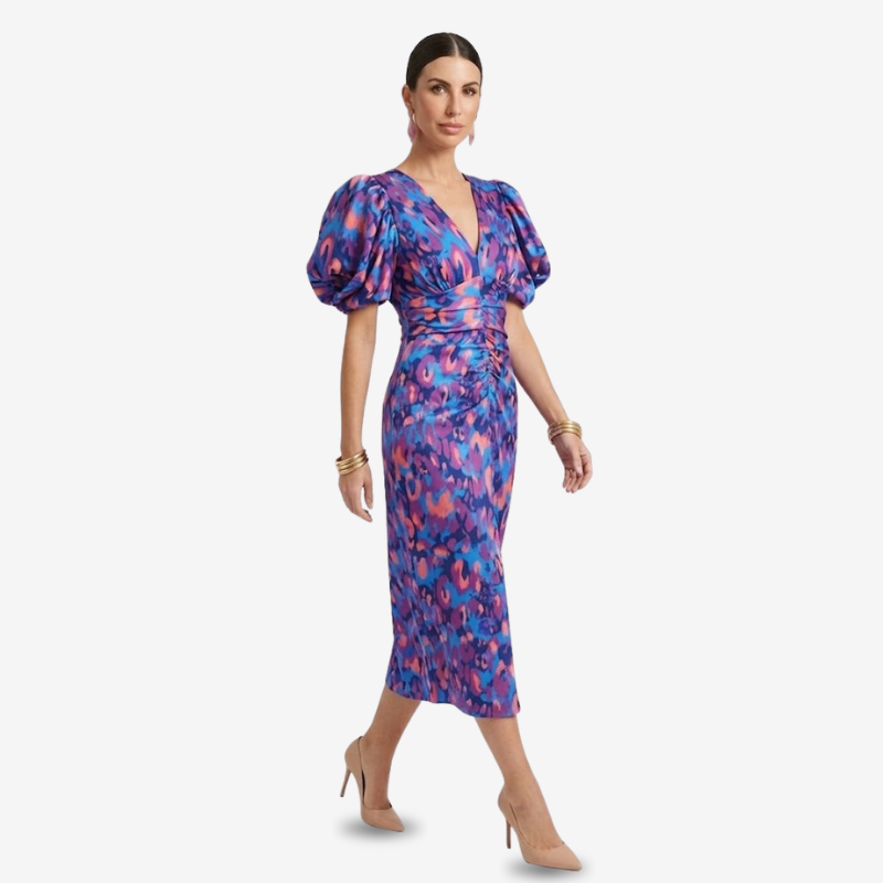 VALERIQUE | Robe Midi en Coton Léger Imprimé pour Femme – Manches Plissées