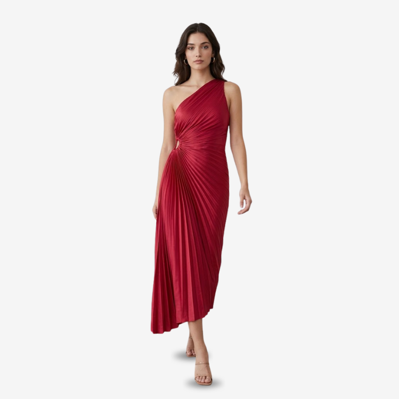 VALERIQUE | Robe Midi Plissée Asymétrique en Coton Léger pour Femme – Une Épaule