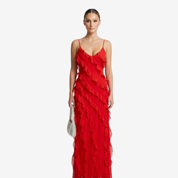 VALERIQUE | Robe Longue à Volants en Coton Léger pour Femme – Bretelles Fines