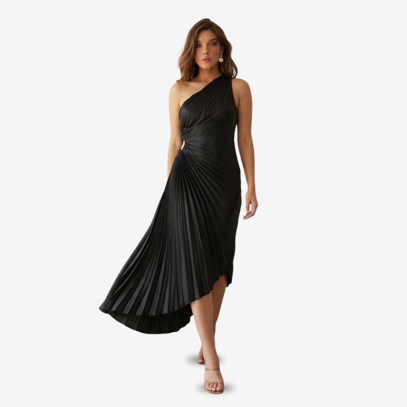 VALERIQUE | Robe Midi Plissée Asymétrique en Coton Léger pour Femme – Une Épaule