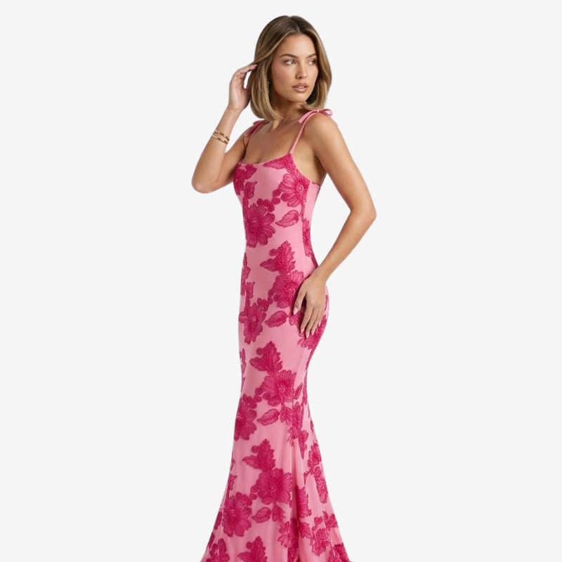 VALERIQUE | Robe Longue Ajustée à Fleurs en Coton Léger pour Femme – Bretelles à Nouer