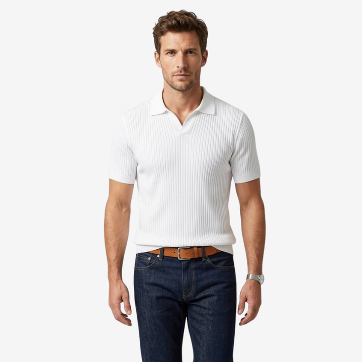 VALERIQUE | Polo Ajusté en Maille Côtelée Légère pour Homme – Col Ouvert Décontracté