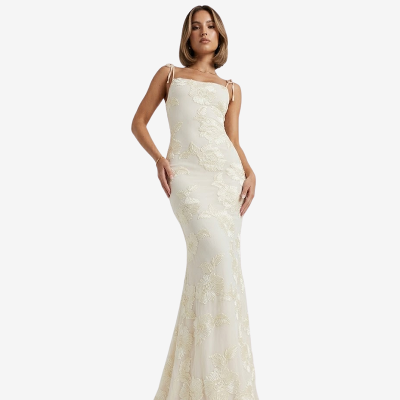 VALERIQUE | Robe Longue Ajustée à Fleurs en Coton Léger pour Femme – Bretelles à Nouer