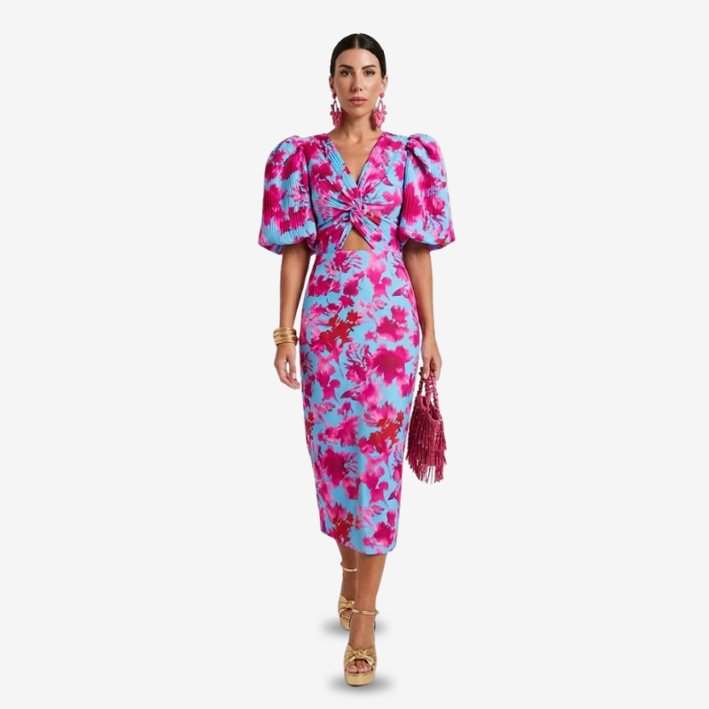 VALERIQUE | Robe Midi en Coton Léger Imprimé pour Femme – Manches Plissées