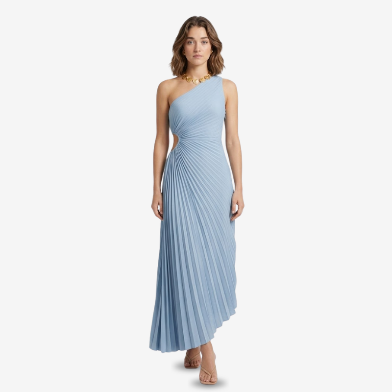 VALERIQUE | Robe Midi Plissée Asymétrique en Coton Léger pour Femme – Une Épaule
