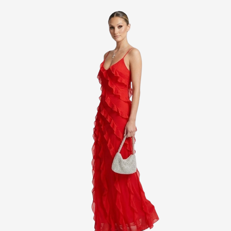 VALERIQUE | Robe Longue à Volants en Coton Léger pour Femme – Bretelles Fines