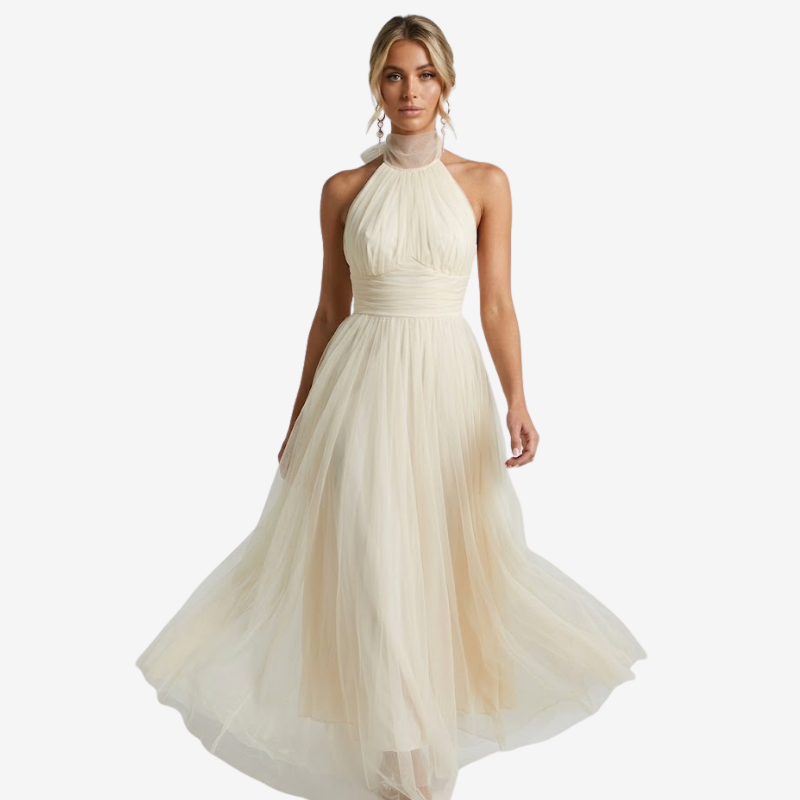 VALERIQUE | Robe Longue Fluide en Coton Léger pour Femme – Col Halter