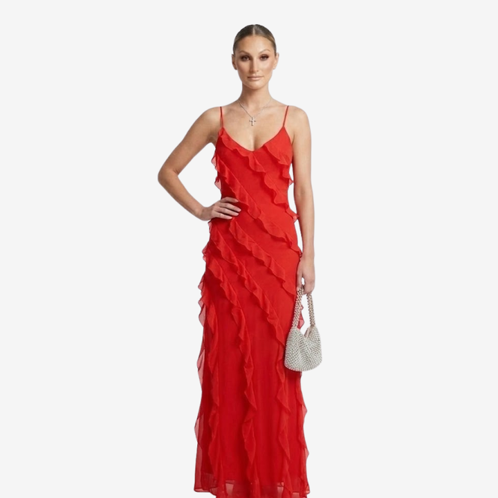 VALERIQUE | Robe Longue à Volants en Coton Léger pour Femme – Bretelles Fines