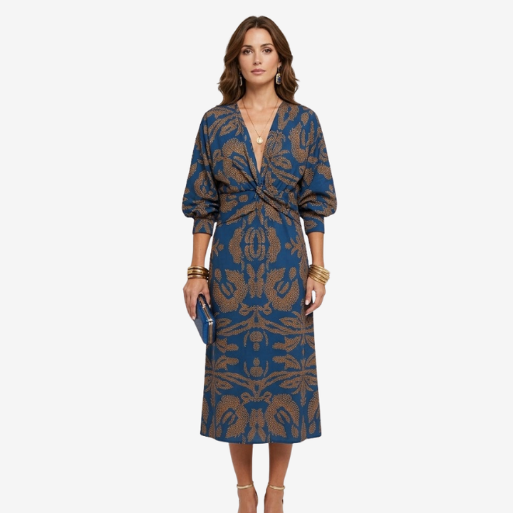 VALERIQUE | Robe Midi Portefeuille en Coton Léger à Imprimé Feuilles pour Femme – Col V