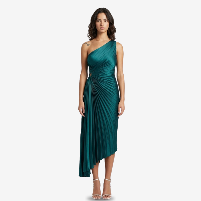 VALERIQUE | Robe Midi Plissée Asymétrique en Coton Léger pour Femme – Une Épaule