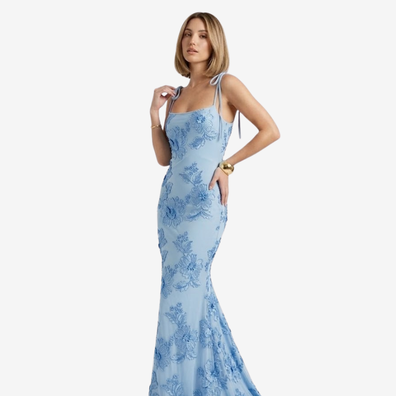 VALERIQUE | Robe Longue Ajustée à Fleurs en Coton Léger pour Femme – Bretelles à Nouer