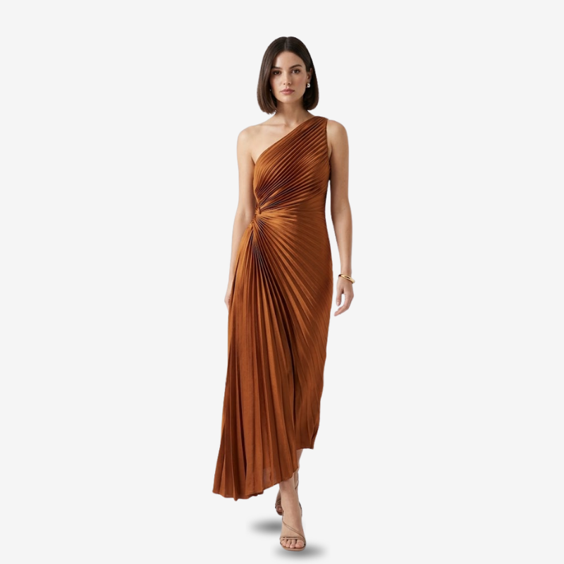 VALERIQUE | Robe Midi Plissée Asymétrique en Coton Léger pour Femme – Une Épaule