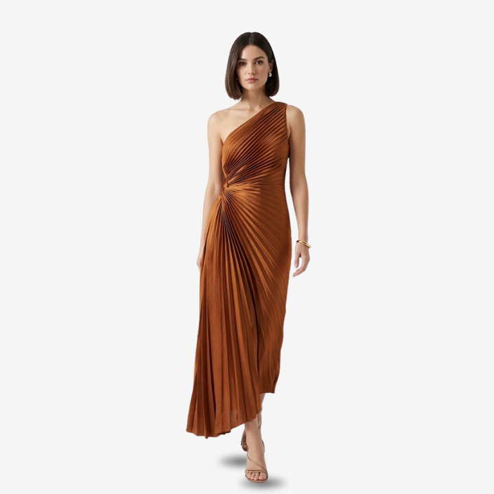 VALERIQUE | Robe Midi Plissée Asymétrique en Coton Léger pour Femme – Une Épaule
