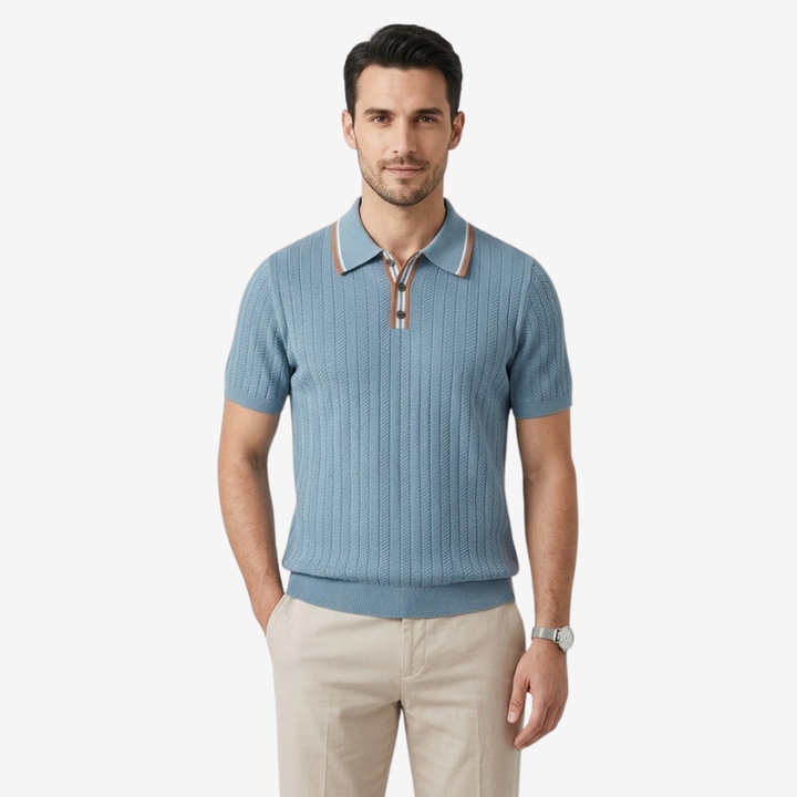 VALERIQUE | Polo Texturé en Maille Légère en Coton pour Homme – Col Contrasté Décontracté