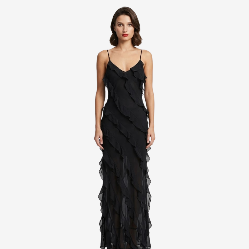 VALERIQUE | Robe Longue à Volants en Coton Léger pour Femme – Bretelles Fines