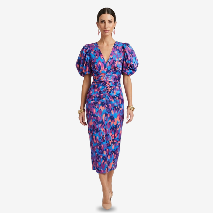 VALERIQUE | Robe Midi en Coton Léger Imprimé pour Femme – Manches Plissées