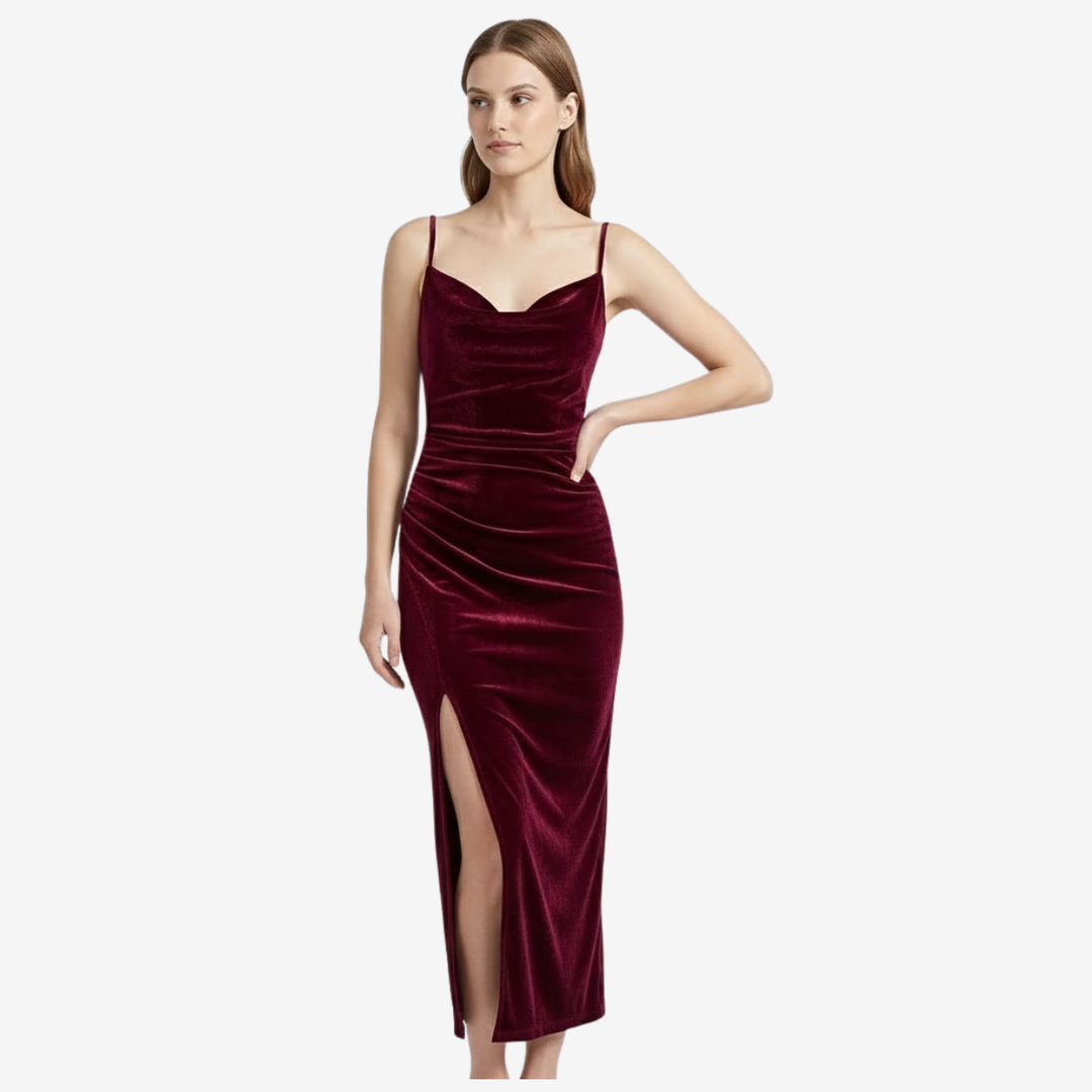 VALERIQUE | Robe de Soirée Froncée à Bretelles Fines pour Femme – Allure Élégante