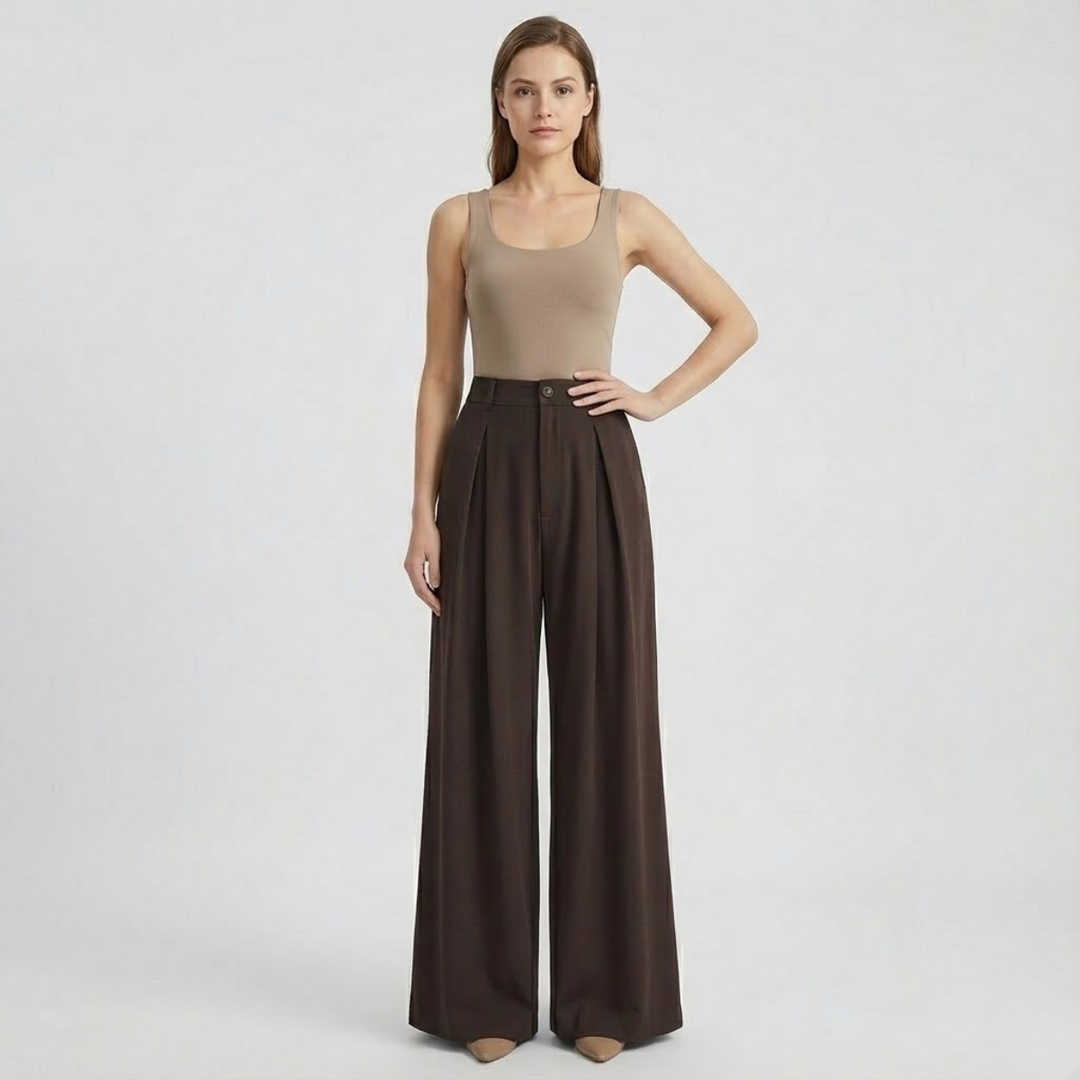 VALERIQUE | Pantalon Large Plissé Jacquard pour Femme – Élégance Fluide