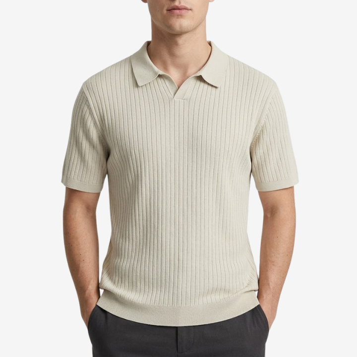 VALERIQUE | Polo en Maille Fine Côtelée en Coton pour Homme – Col Ouvert Décontracté