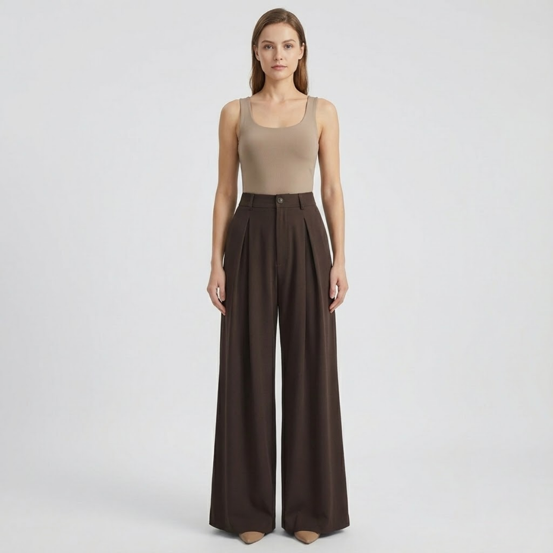 VALERIQUE | Pantalon Large Plissé Jacquard pour Femme – Élégance Fluide