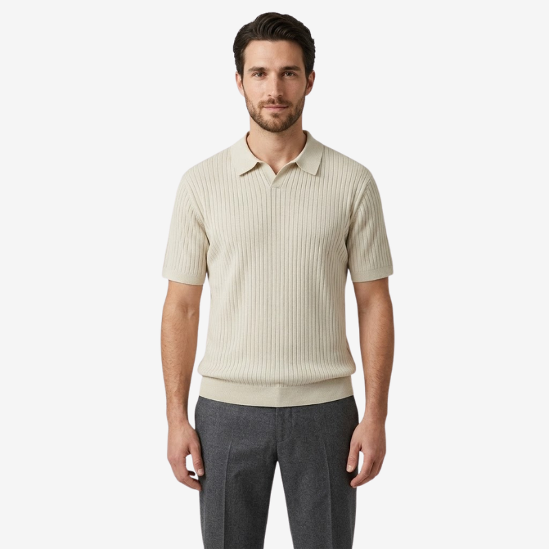 VALERIQUE | Polo en Maille Fine Côtelée en Coton pour Homme – Col Ouvert Décontracté