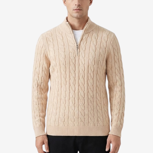 VALERIQUE | Pull Homme Jacquard Demi-Zip – Style Intemporel