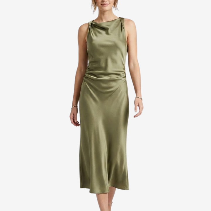 VALERIQUE | Robe Midi Satinée Type Slip pour Femme – Élégance Fluide