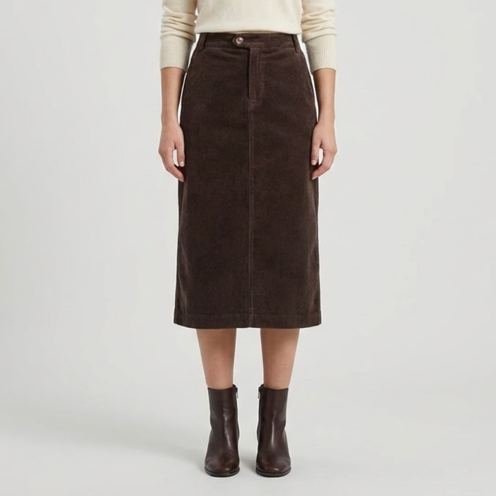 VALERIQUE | Jupe en Velours Côtelé Taille Haute pour Femme – Élégance Intemporelle