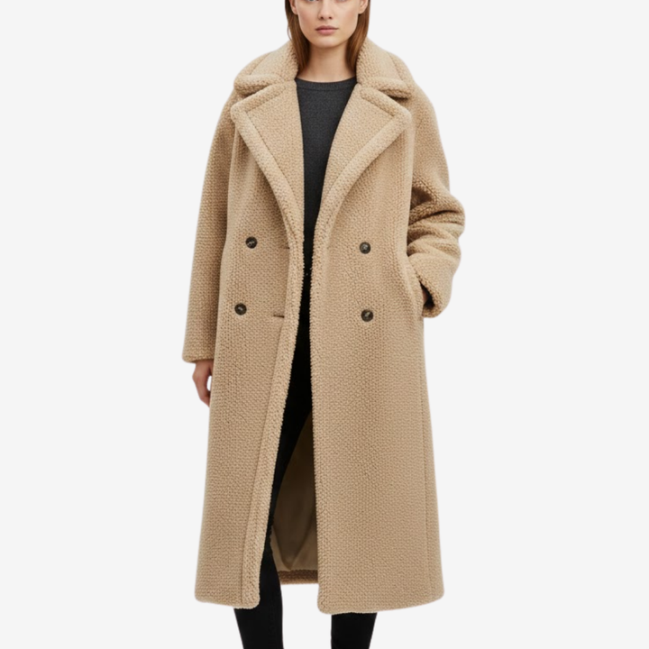 VALERIQUE | Manteau Long en Teddy pour Femme – Double Boutonnage