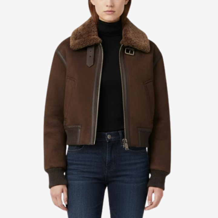 VALERIQUE | Bomber Marron pour Femme – Col Fourrure