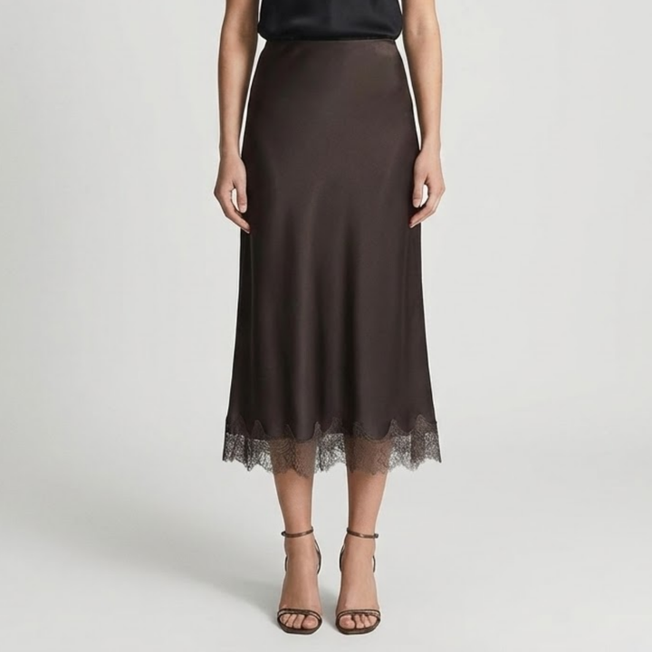 VALERIQUE | Jupe Midi Satinée Élégante pour Femme – Fluidité Intemporelle