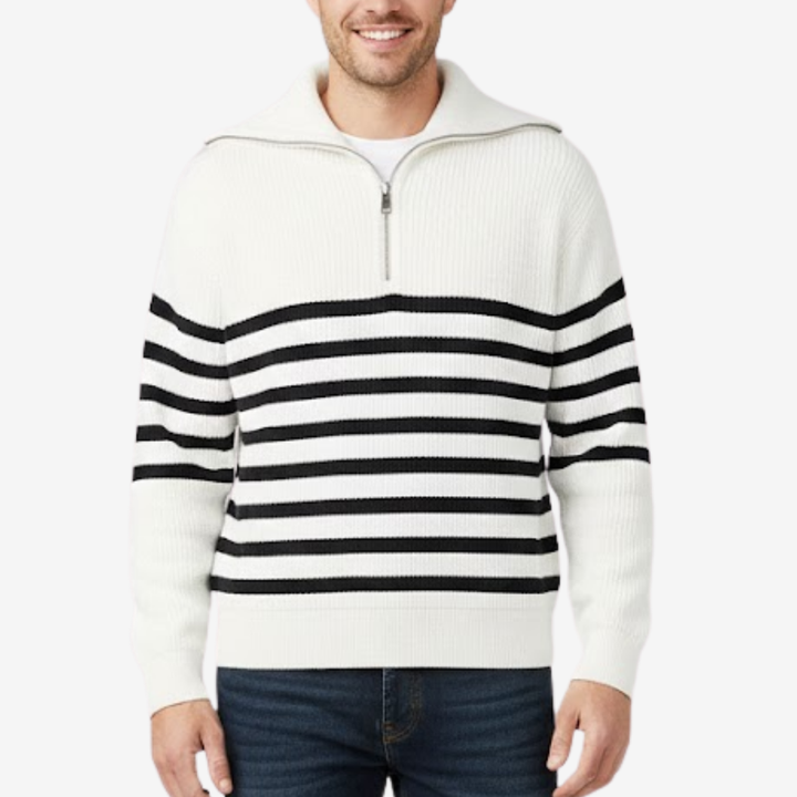 VALERIQUE | Pull Zippé en Coton Rayé pour Homme – Style Intemporel