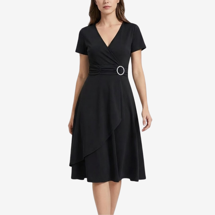 VALERIQUE | Robe de Soirée Asymétrique Col V à Strass pour Femme – Féminité Sculptée